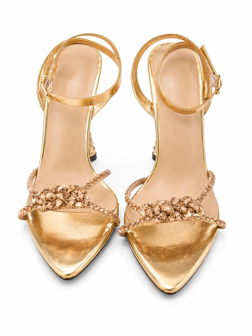 SHEIN Metallic Gold Braided Strap High Heel Sandals